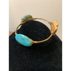 Handmade Brass Wire and Stone Bangle Bracelet 3"